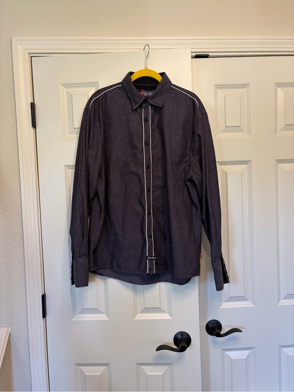 English Laundry John Lennon Menโs XL Black Stripe Button Down Shirt Beatles